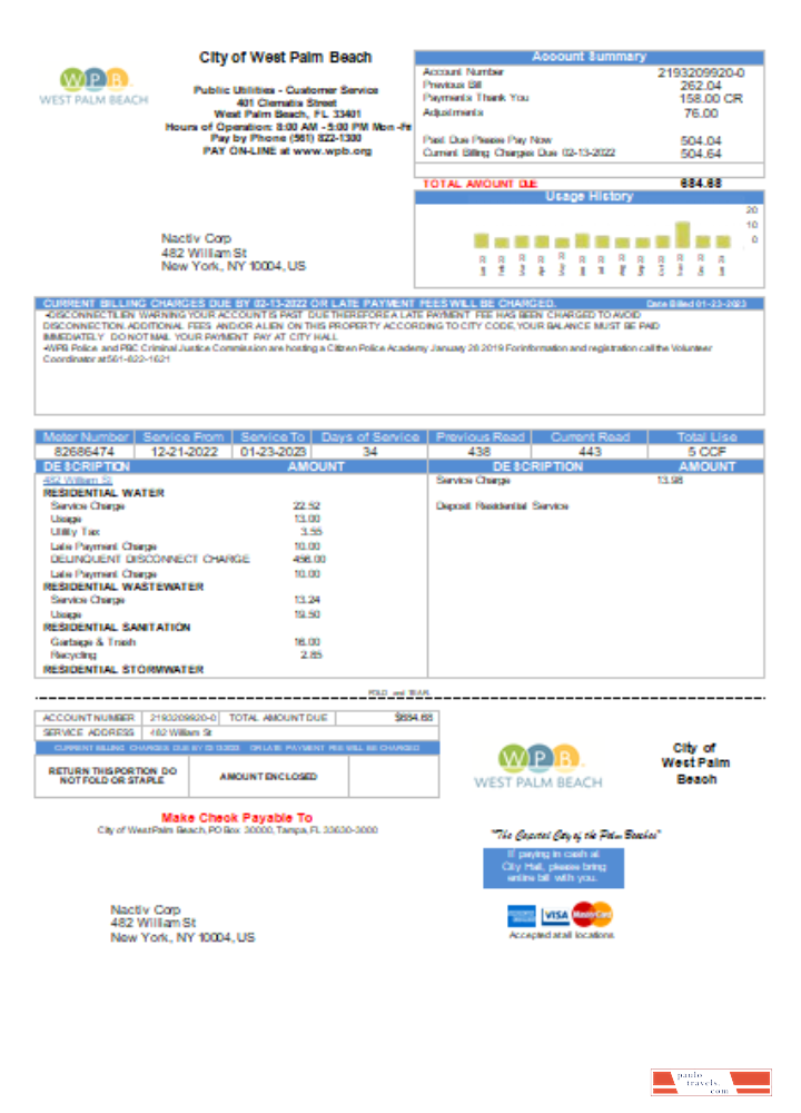 West Palm Beach Pub Utilities utility business bill SCR PSD template